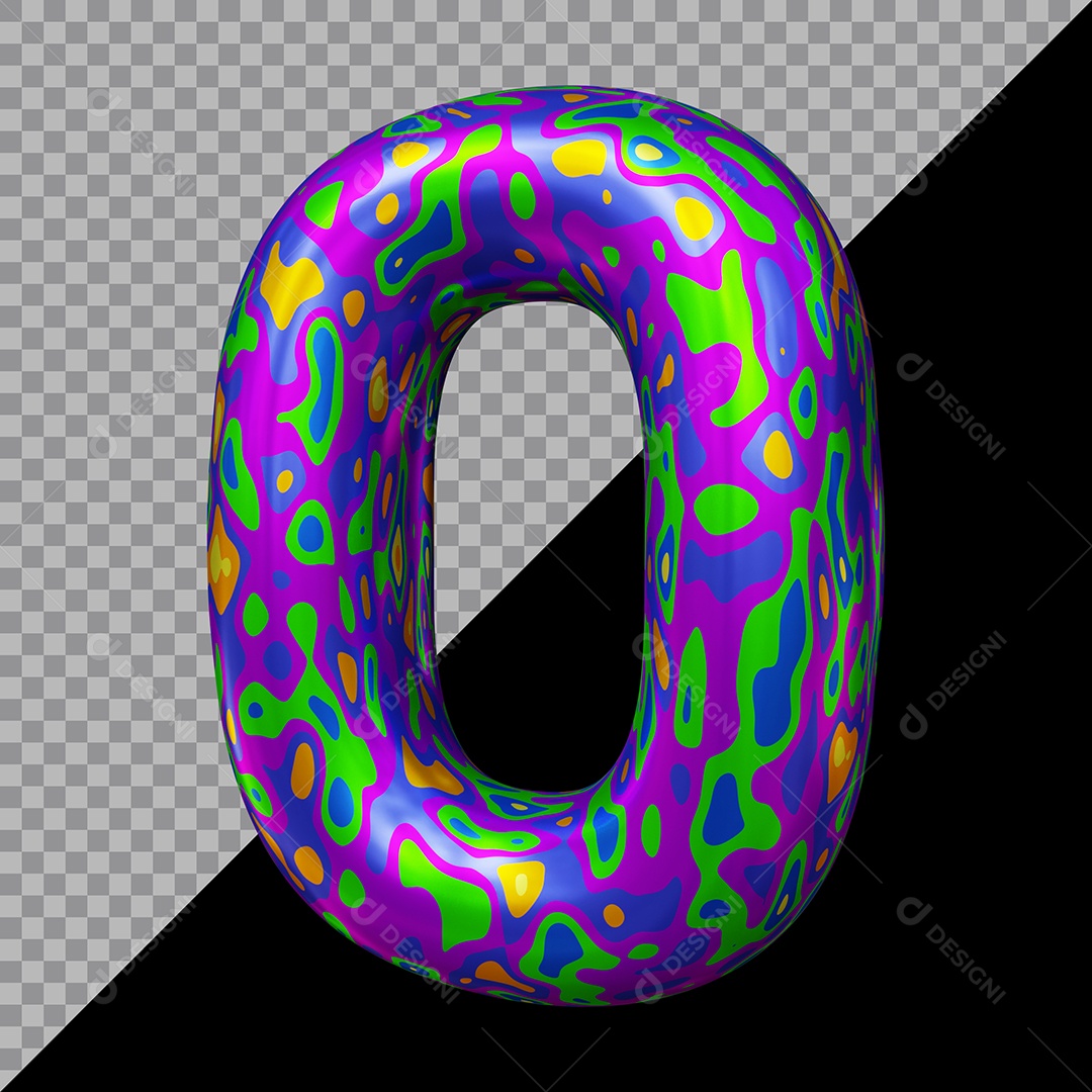 Número 3D 0 Colorido Para Composição PSD