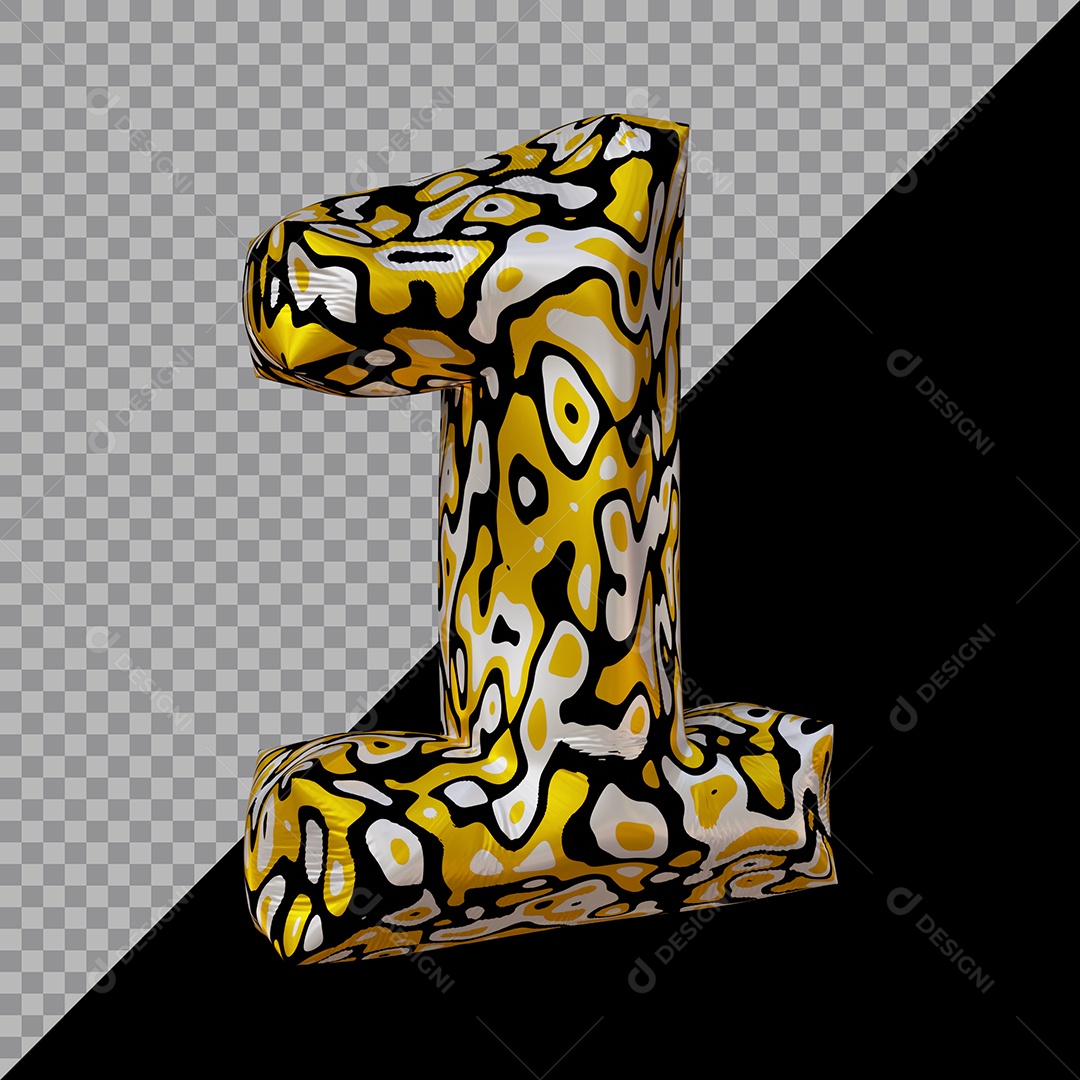 Número 3D 1 Colorido Para Composição PSD