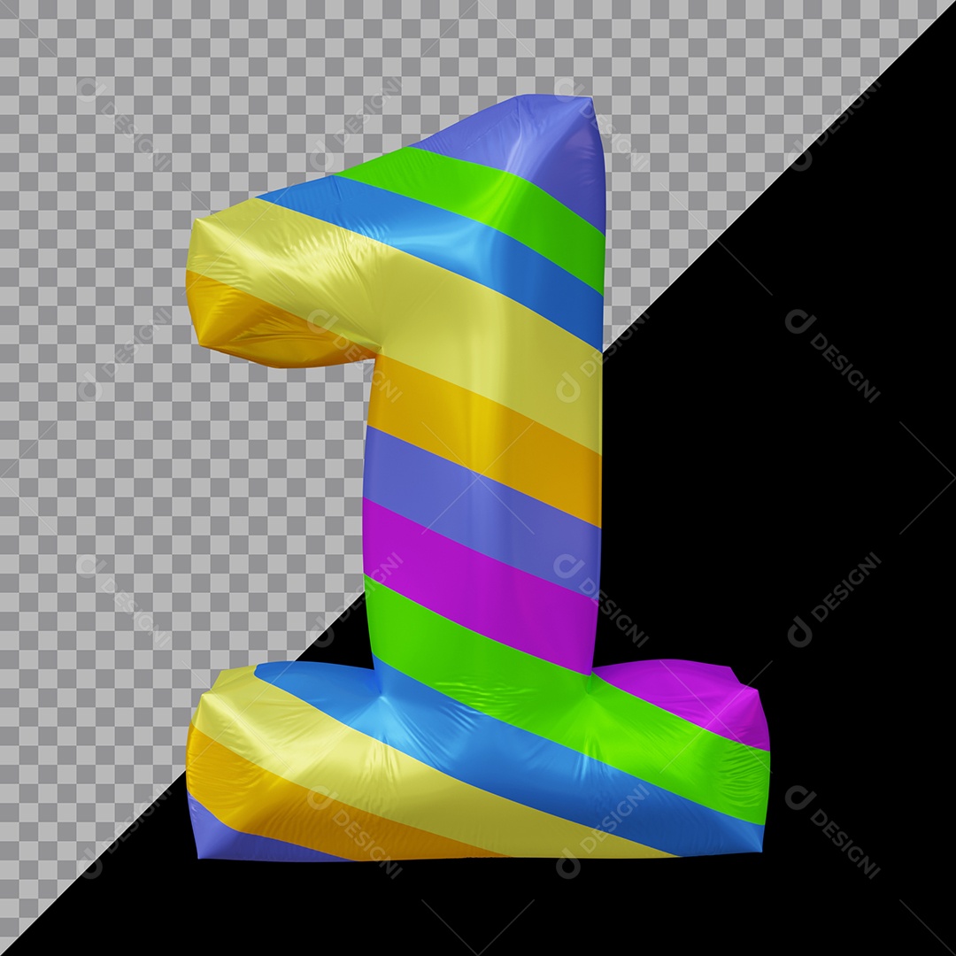 Número 3D 1 Colorido Para Composição PSD