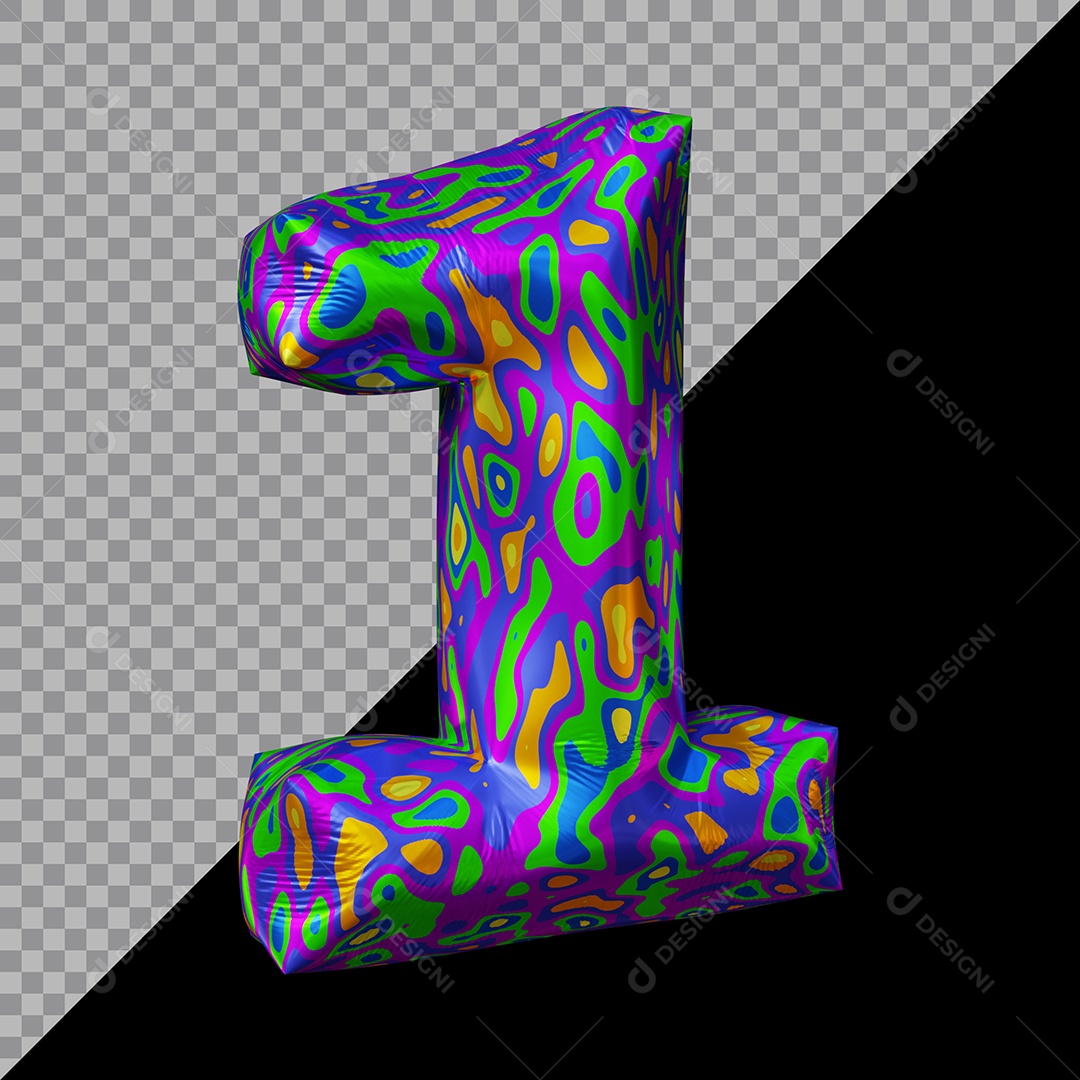 Número 3D 1 Colorido Para Composição PSD