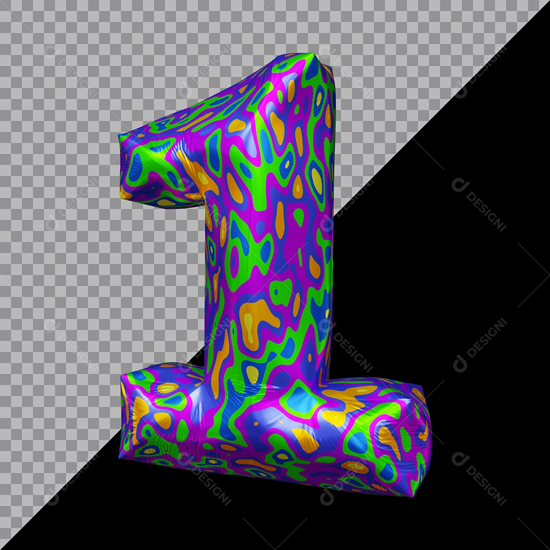Número 3D 1 Colorido Para Composição PSD