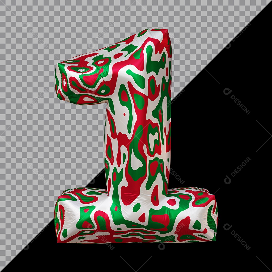 Número 3D 1 Colorido Para Composição PSD