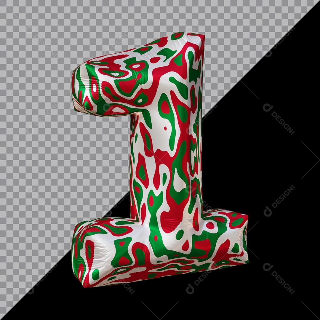 Número 3D 1 Colorido Para Composição PSD