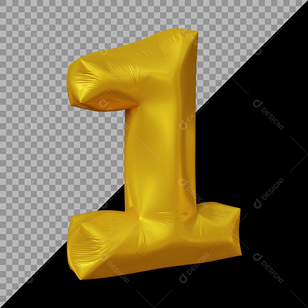 Número 3D 1 Dourado Para Composição PSD