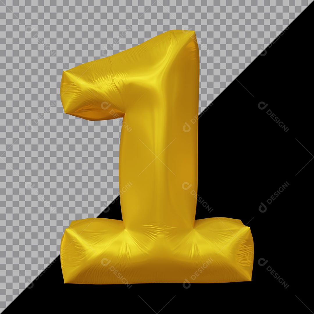 Número 3D 1 Dourado Para Composição PSD