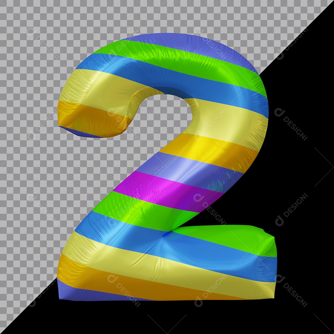 Número 3D 2 Colorido Para Composição PSD