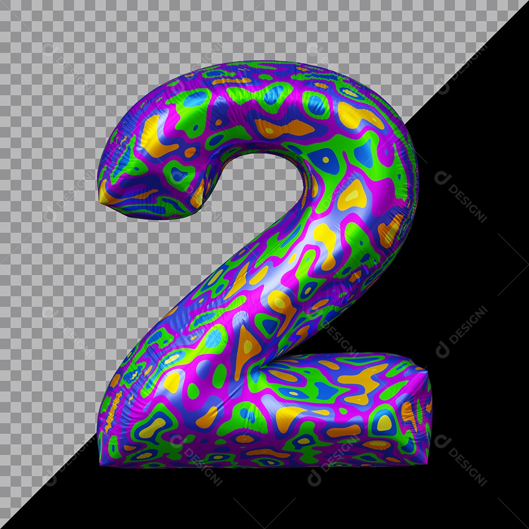 Número 3D 2 Colorido Para Composição PSD