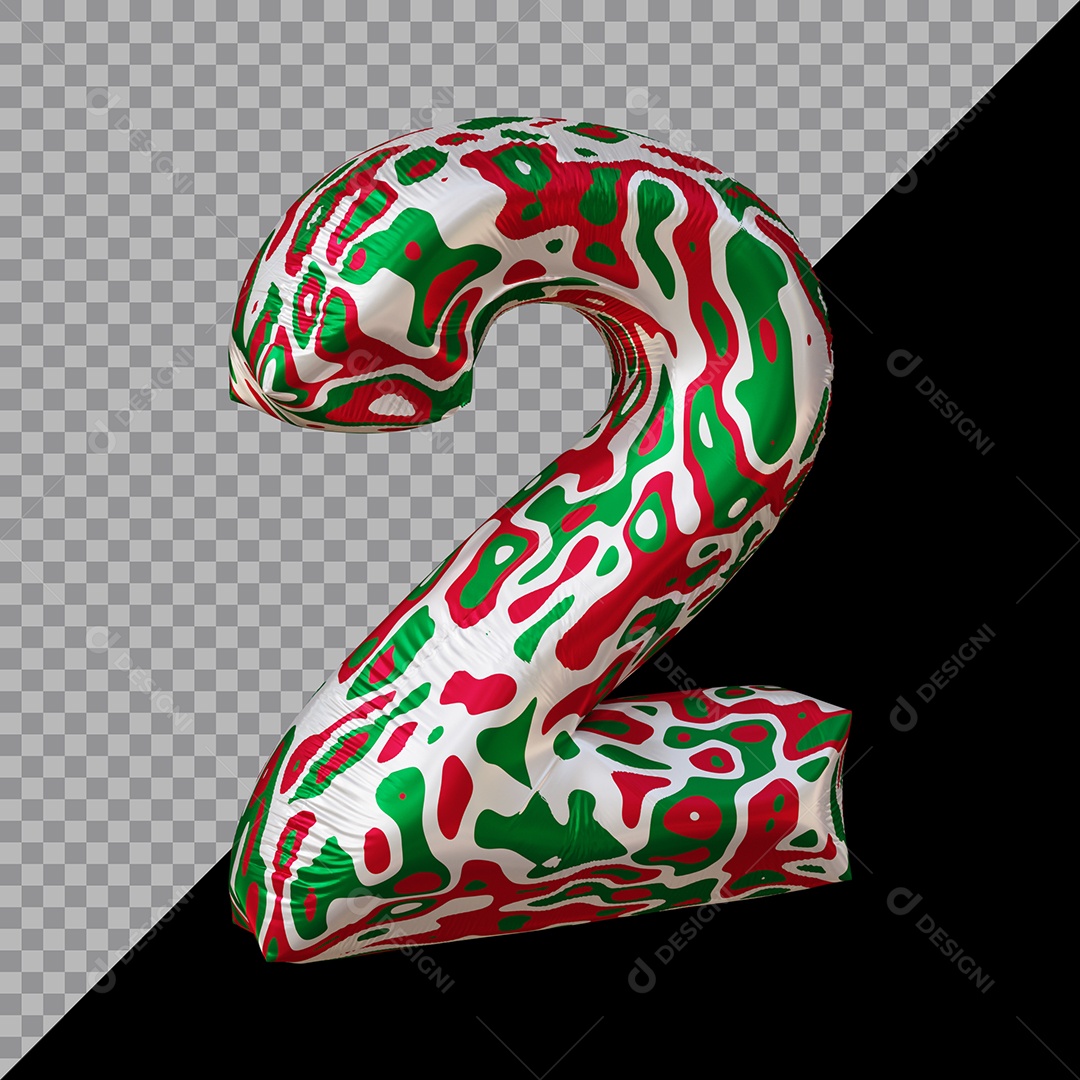 Número 3D 2 Colorido Para Composição PSD