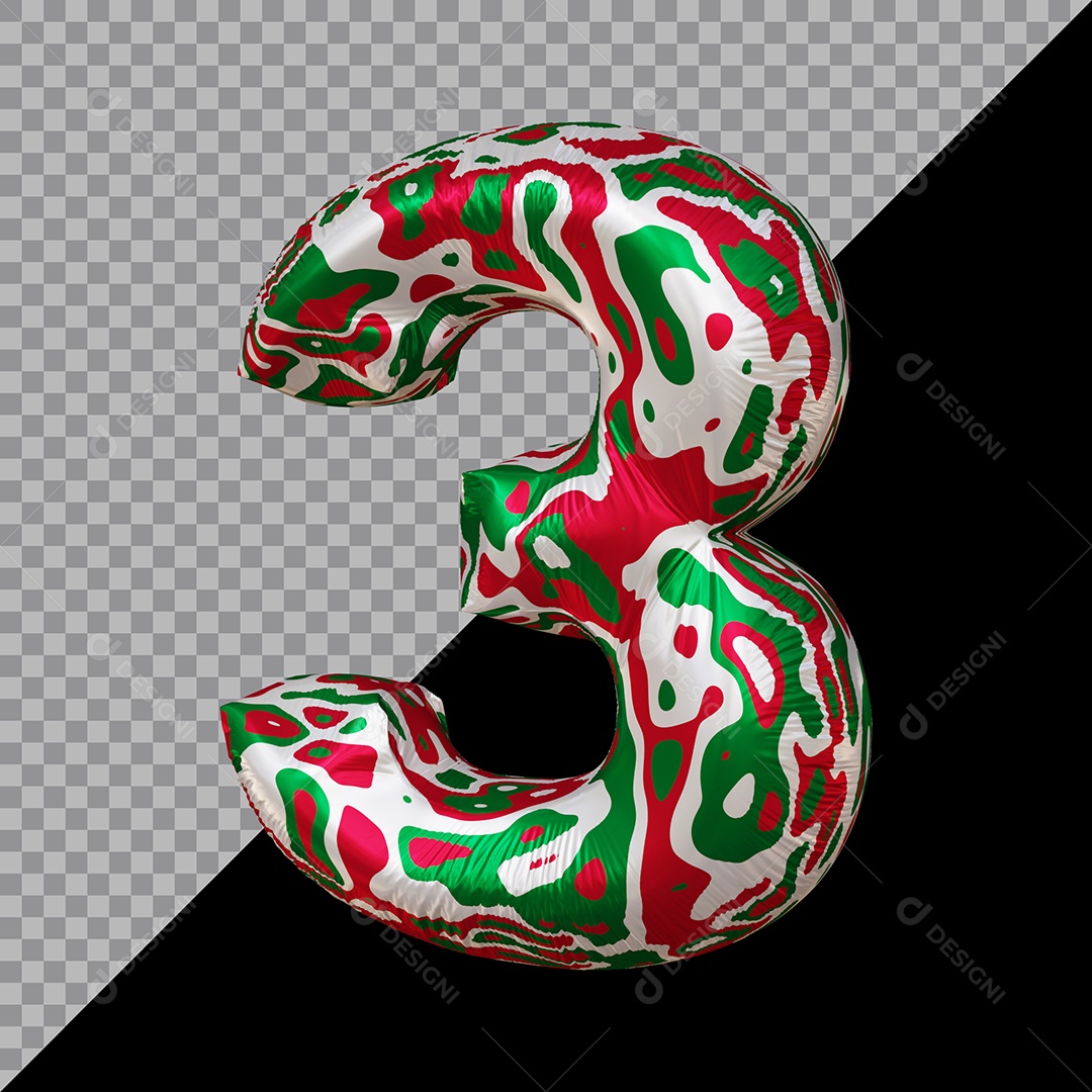 Número 3D 3 Colorido Para Composição PSD