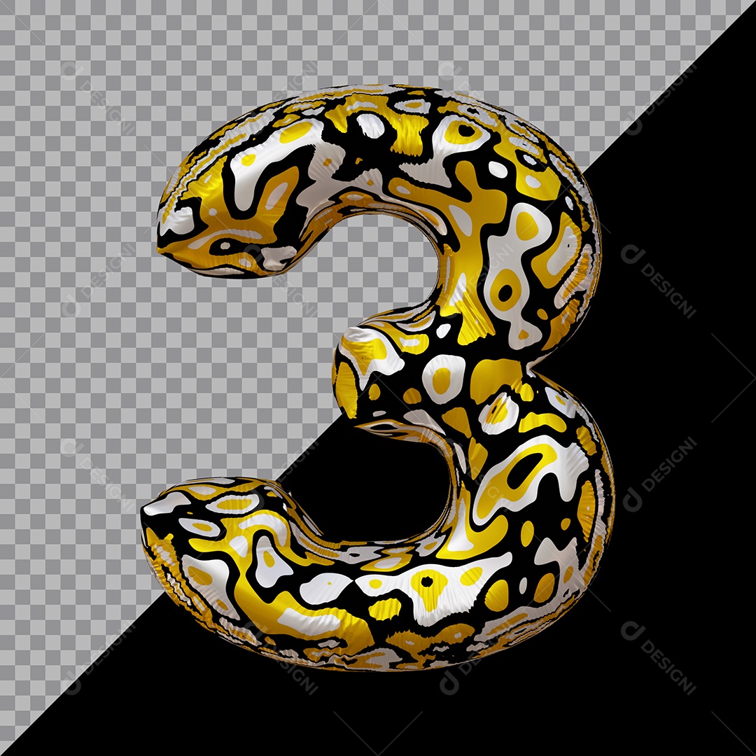 Número 3D 3 Colorido Para Composição PSD
