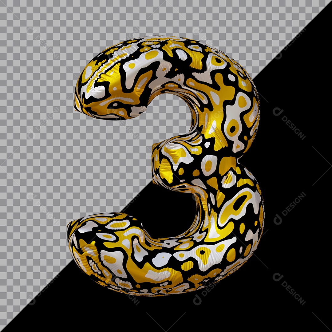 Número 3D 3 Colorido Para Composição PSD