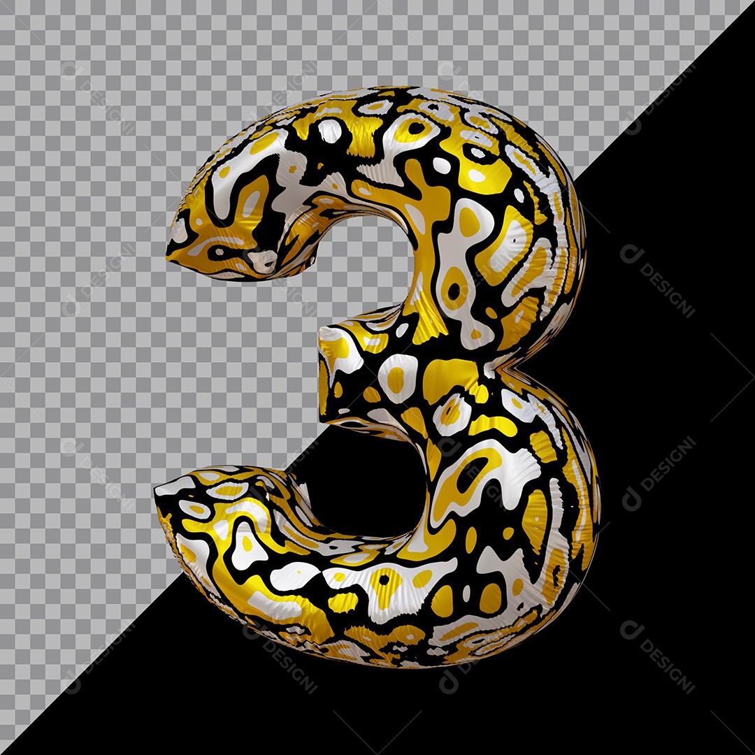 Número 3D 3 Colorido Para Composição PSD