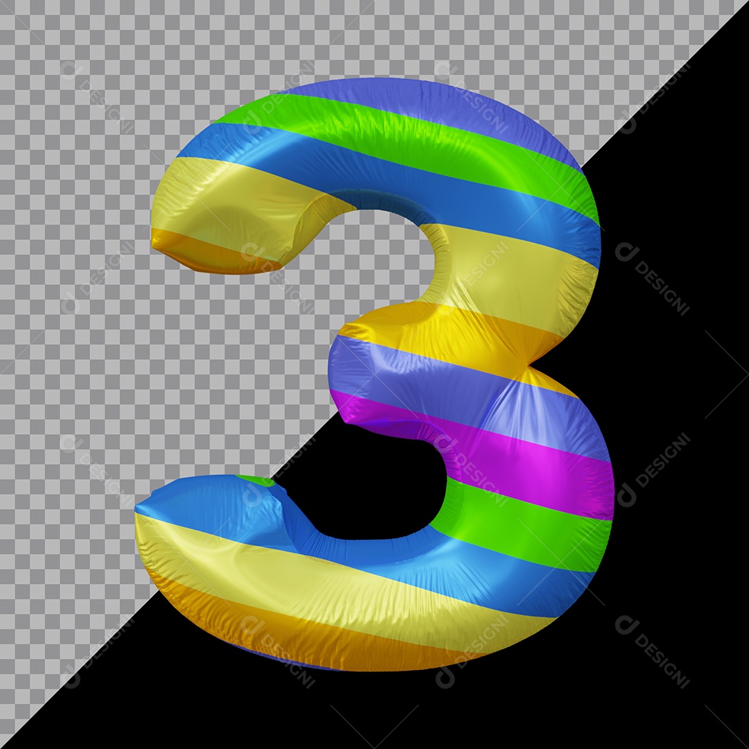 Número 3D 3 Colorido Para Composição PSD