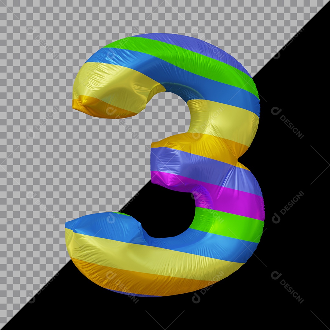 Número 3D 3 Colorido Para Composição PSD