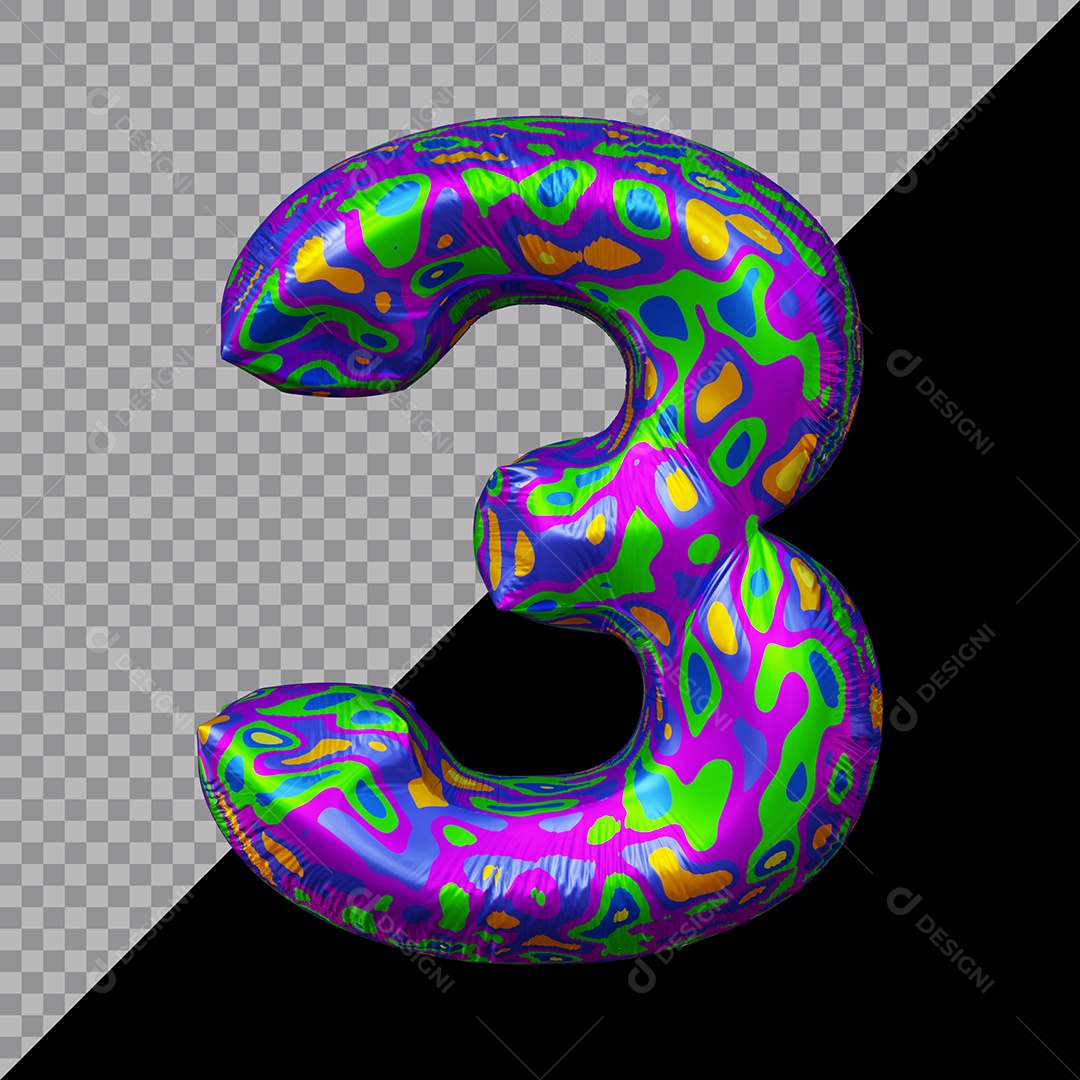 Número 3D 3 Colorido Para Composição PSD