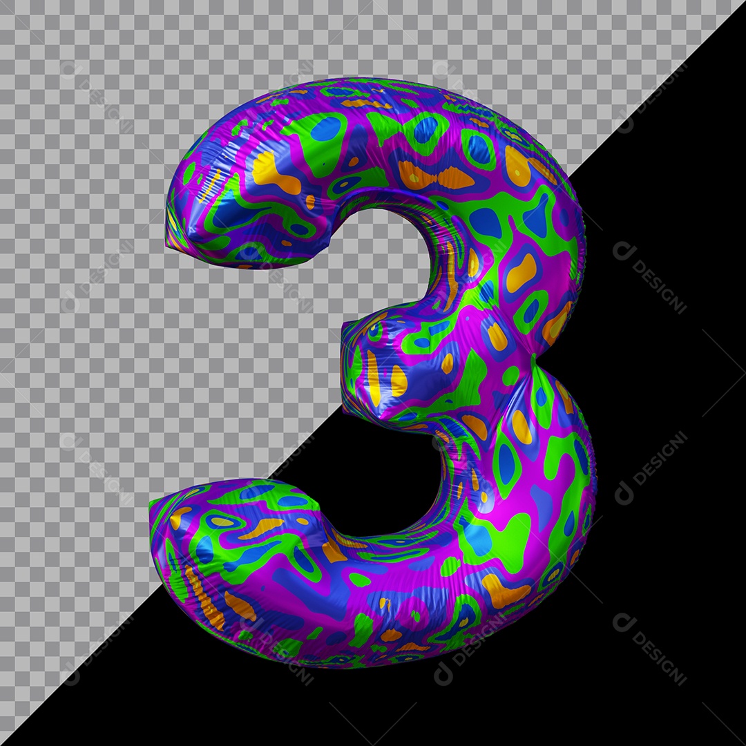 Número 3D 3 Colorido Para Composição PSD