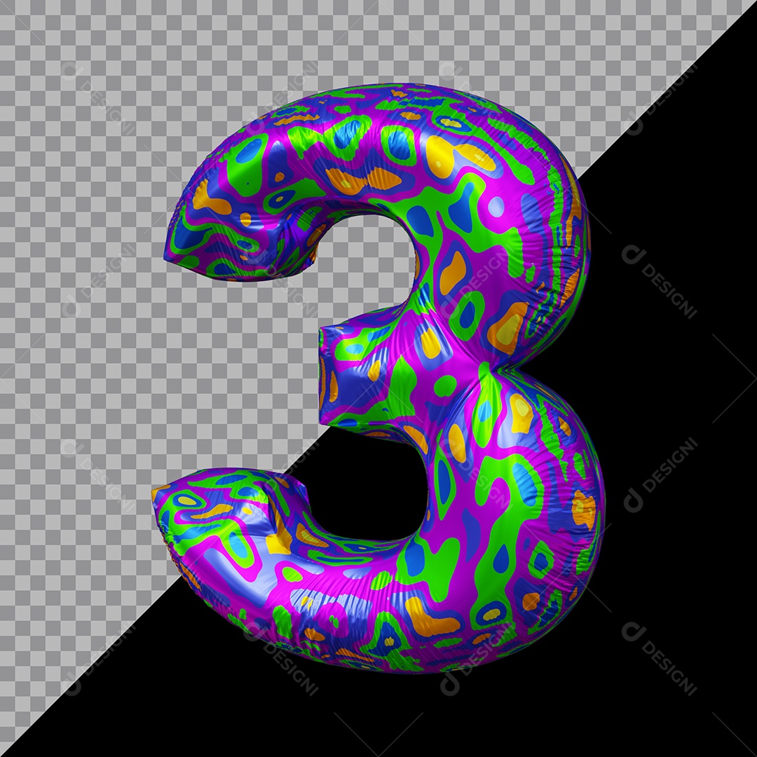 Número 3D 3 Colorido Para Composição PSD