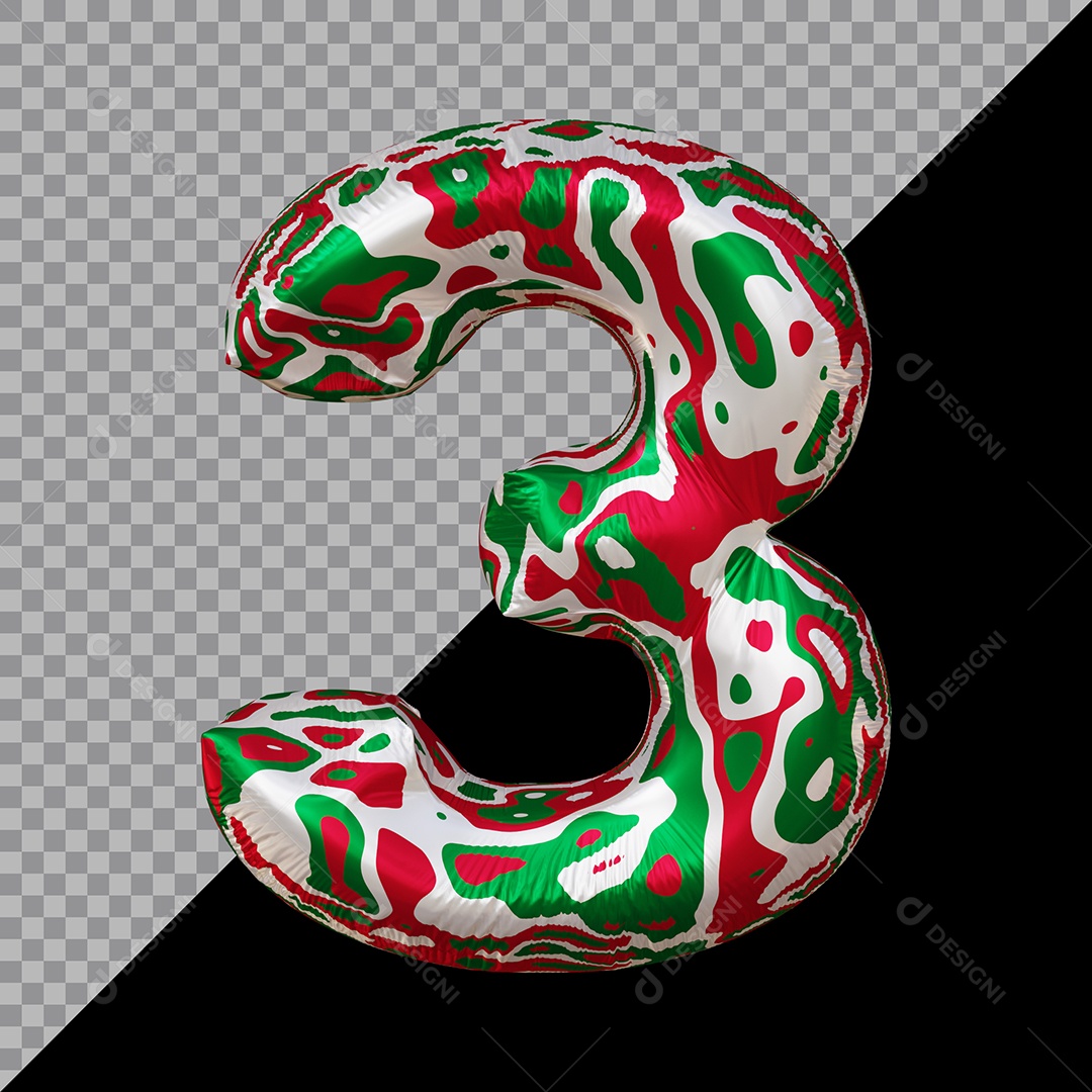 Número 3D 3 Colorido Para Composição PSD
