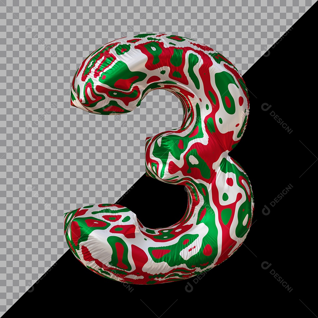 Número 3D 3 Colorido Para Composição PSD