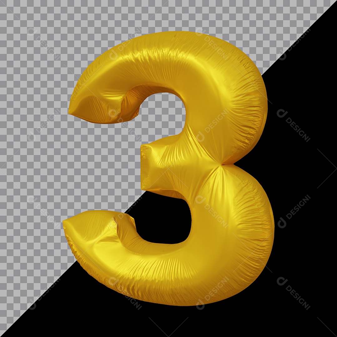 Número 3D 3 Dourado Para Composição PSD