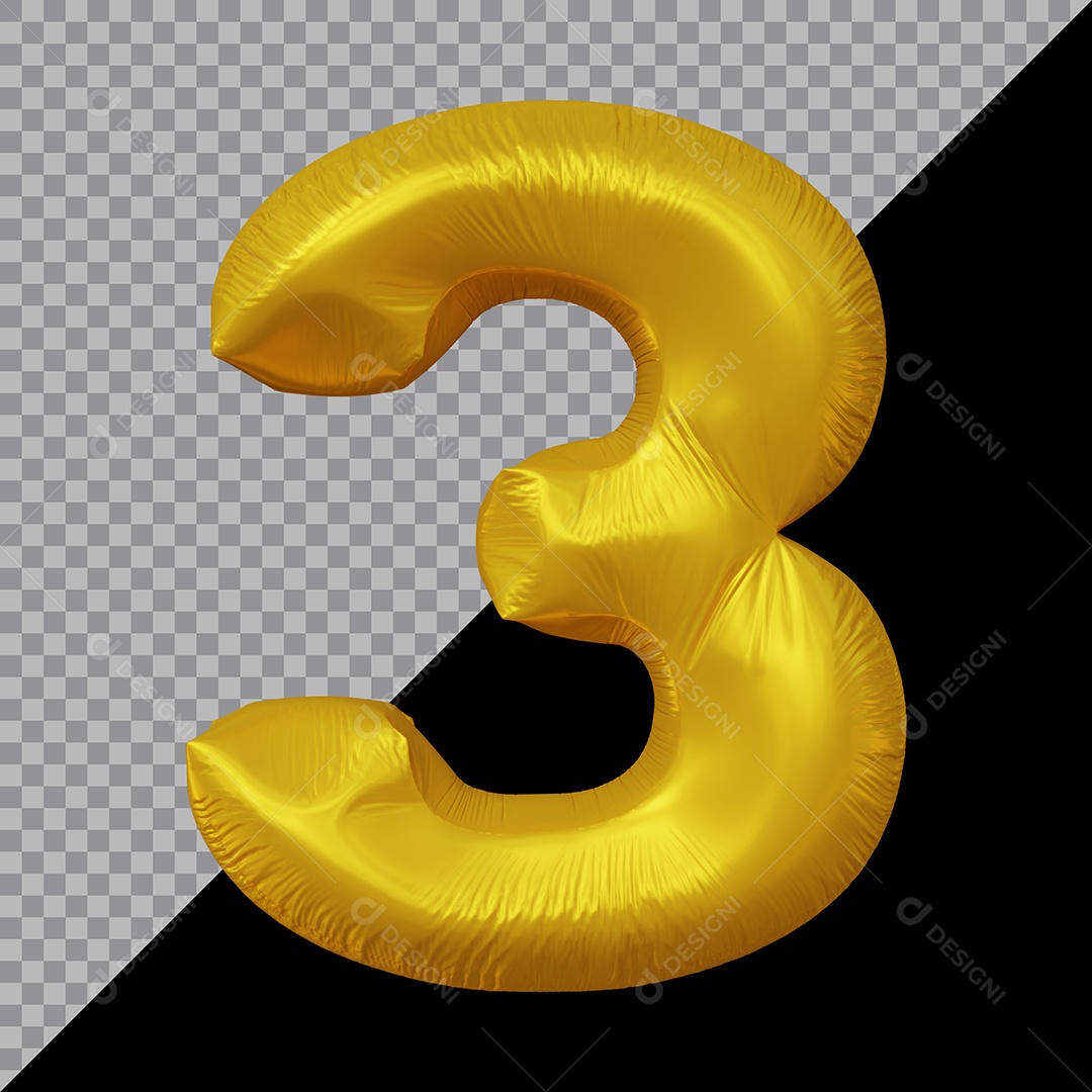 Número 3D 3 Dourado Para Composição PSD