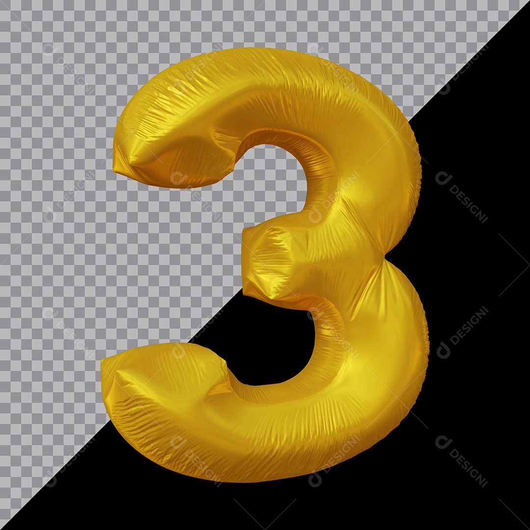 Número 3D 3 Dourado Para Composição PSD