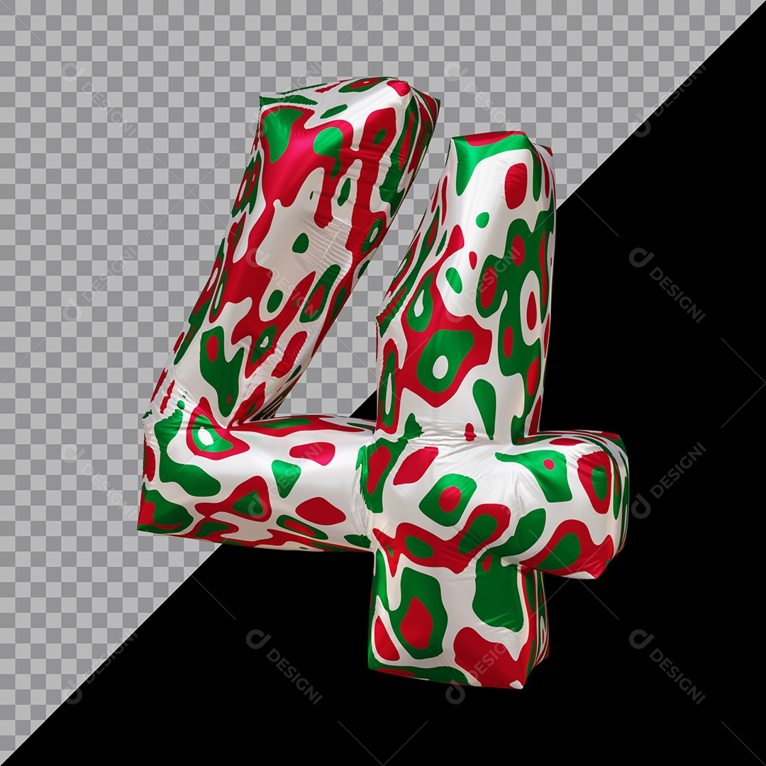 Número 3D 4 Colorido Para Composição PSD