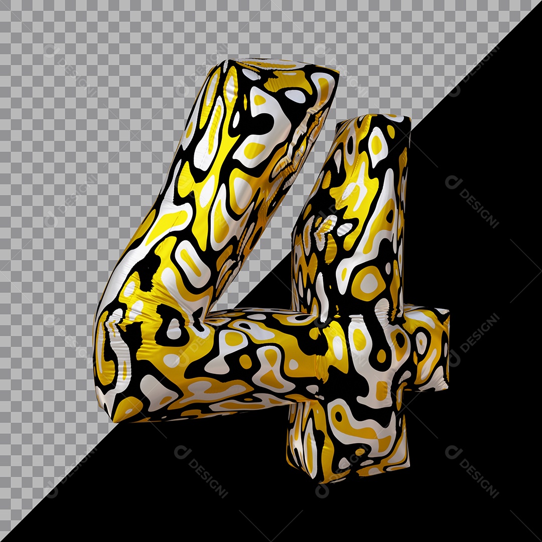 Número 3D 4 Colorido Para Composição PSD