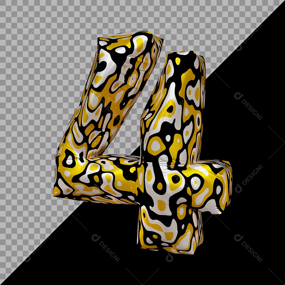 Número 3D 4 Colorido Para Composição PSD