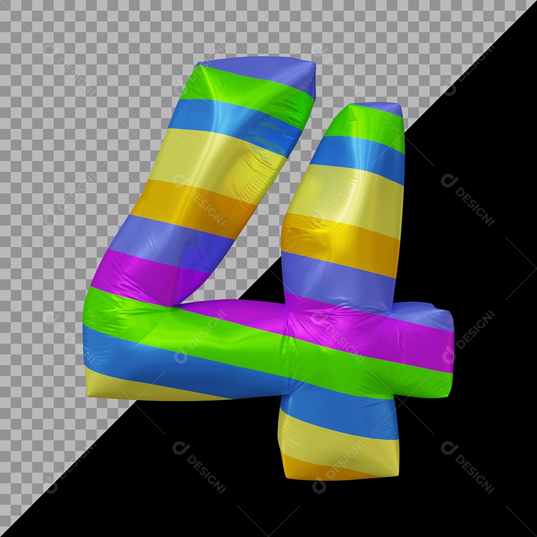Número 3D 4 Colorido Para Composição PSD