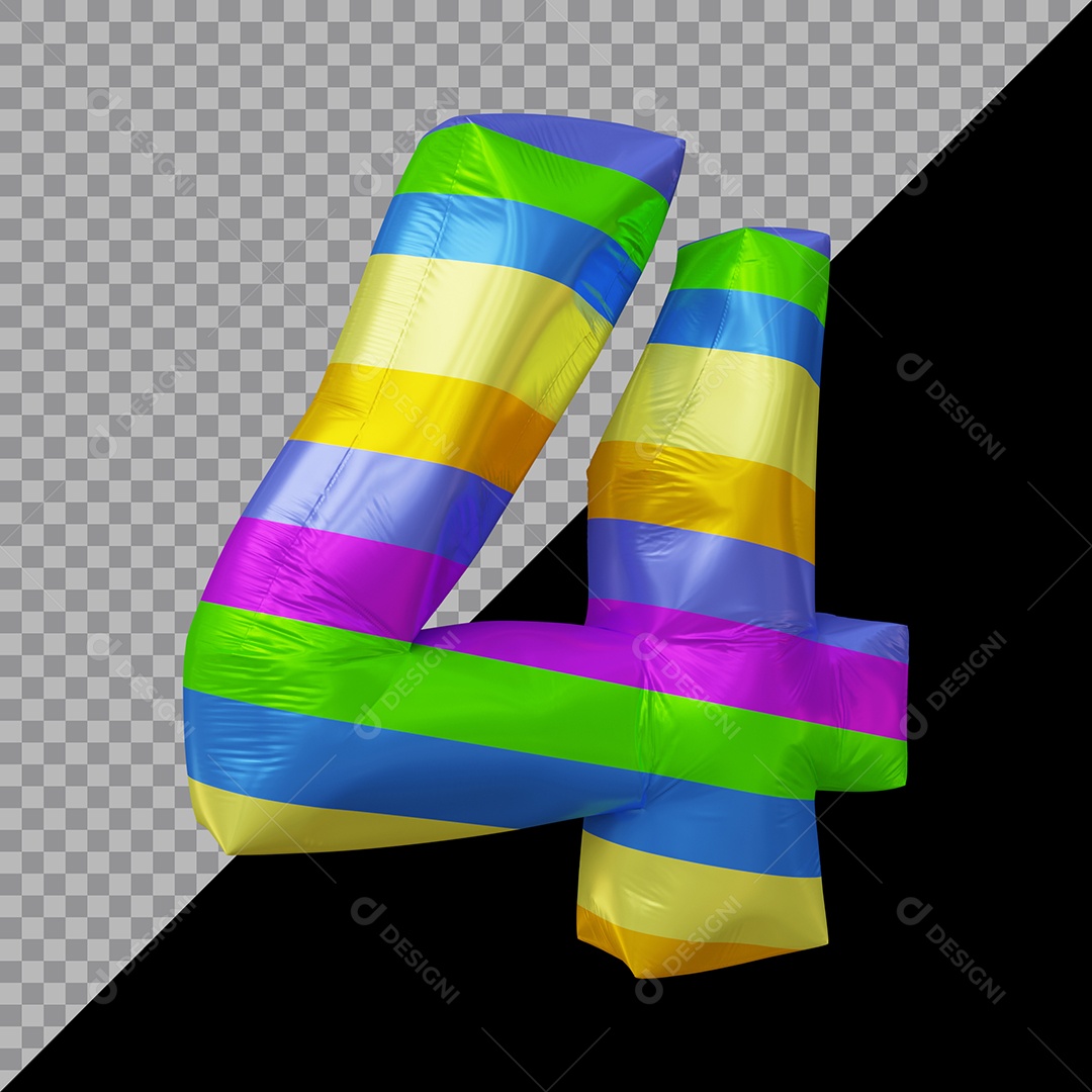 Número 3D 4 Colorido Para Composição PSD