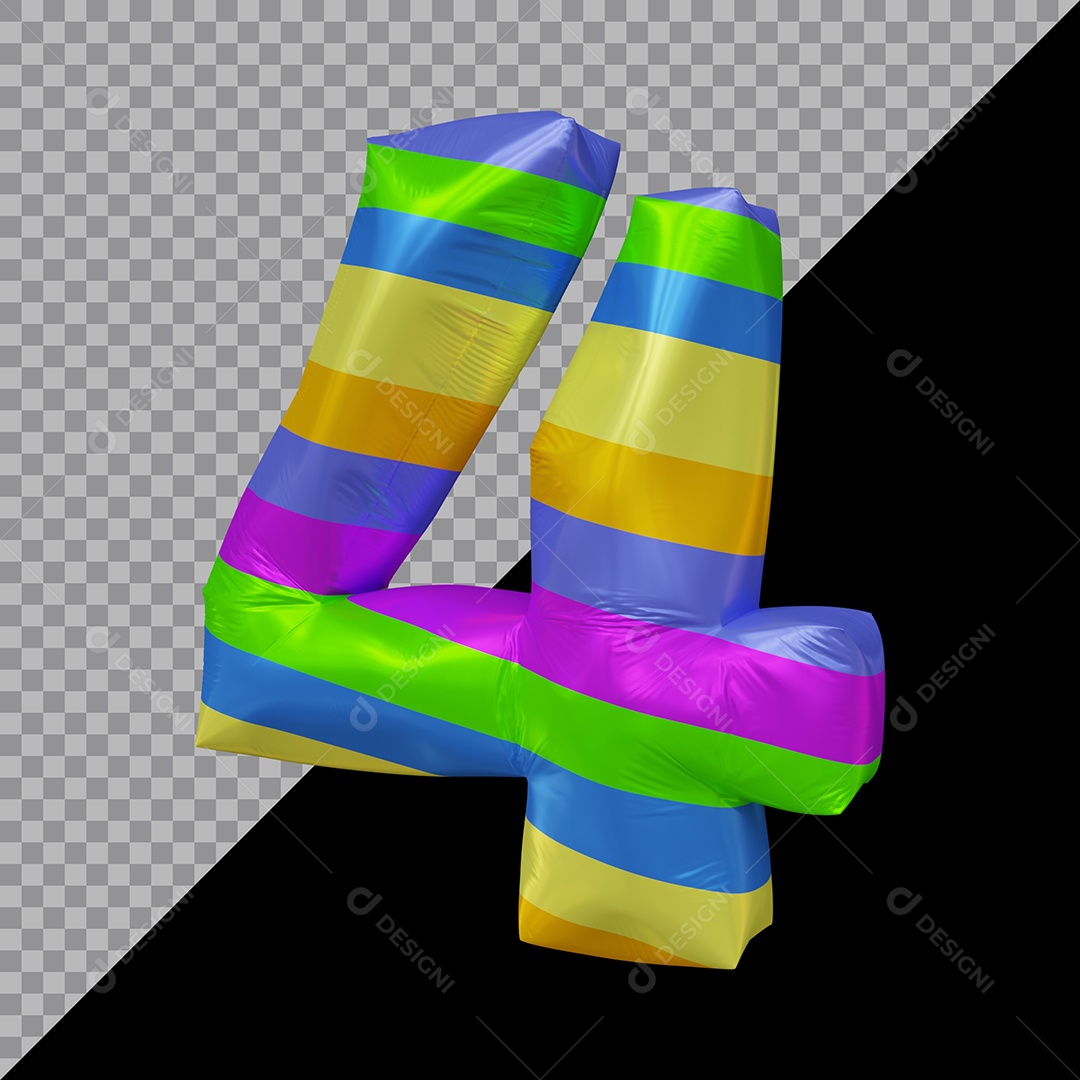 Número 3D 4 Colorido Para Composição PSD