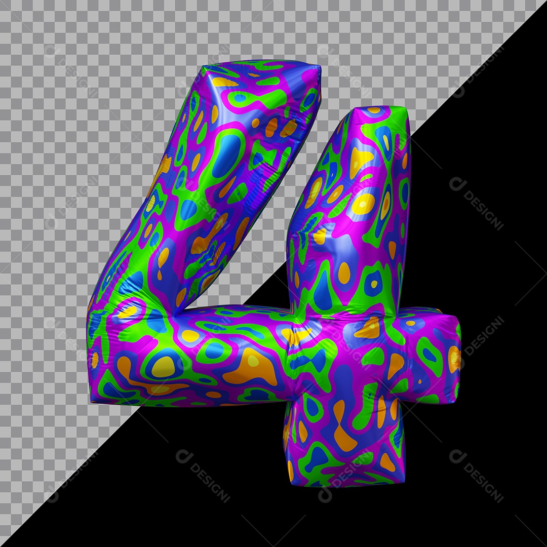 Número 3D 4 Colorido Para Composição PSD