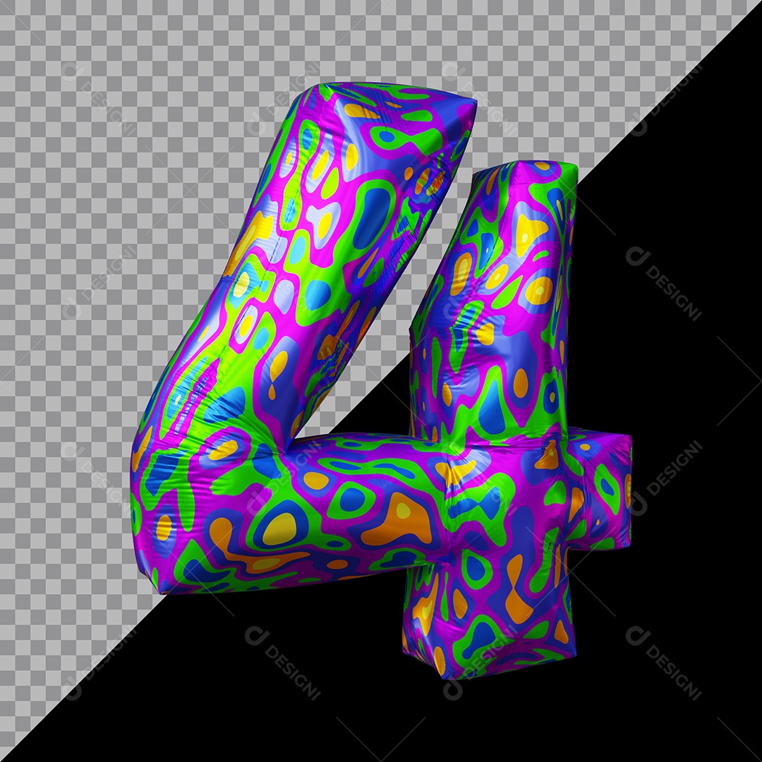 Número 3D 4 Colorido Para Composição PSD