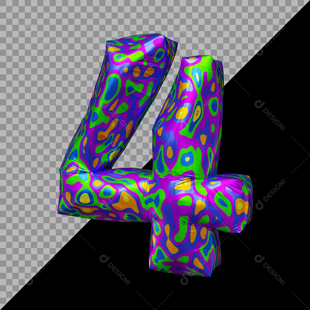 Número 3D 4 Colorido Para Composição PSD