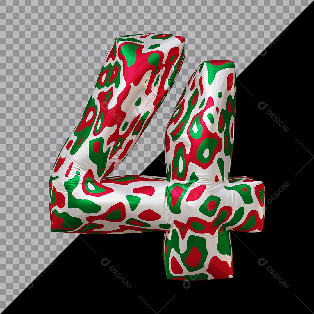 Número 3D 4 Colorido Para Composição PSD