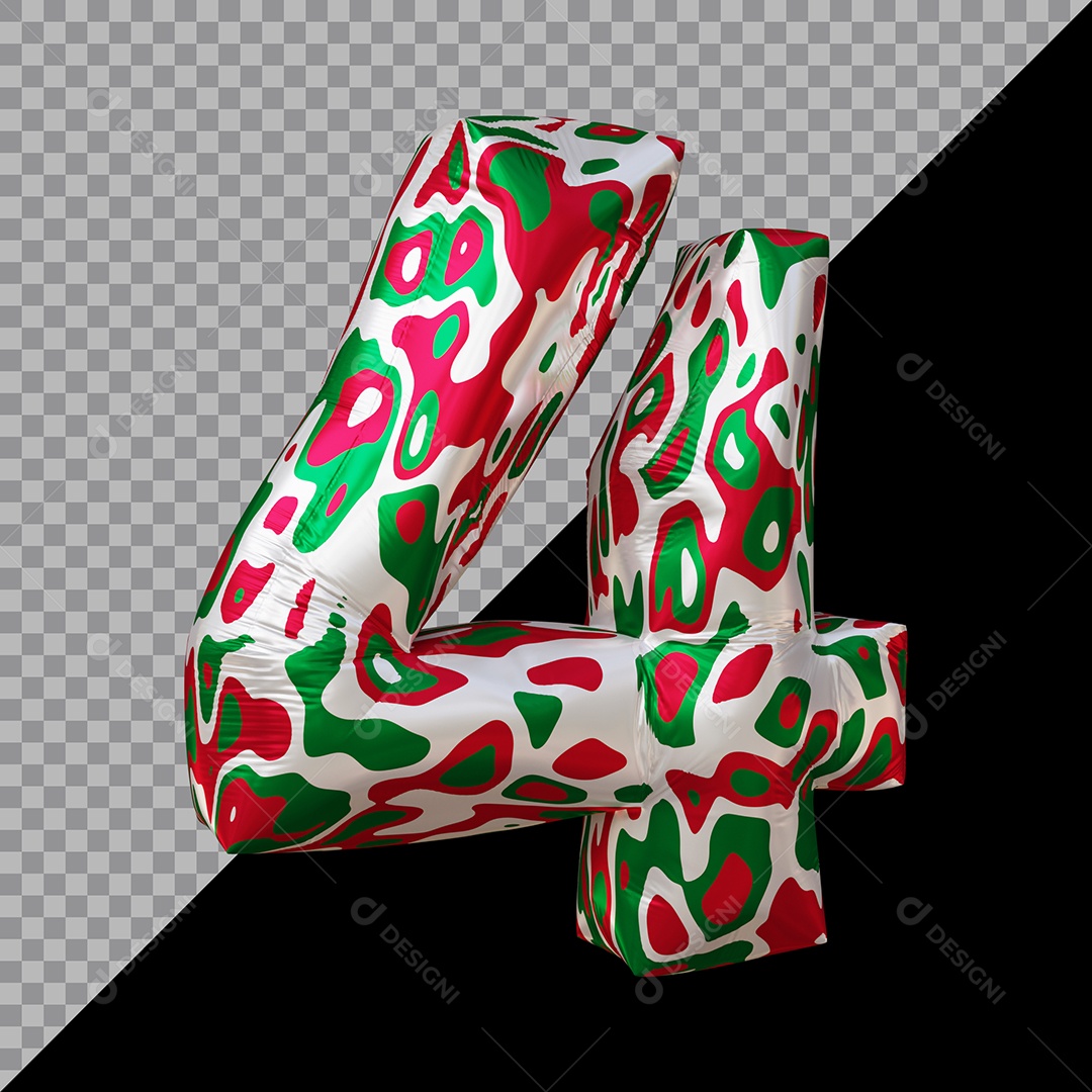 Número 3D 4 Colorido Para Composição PSD