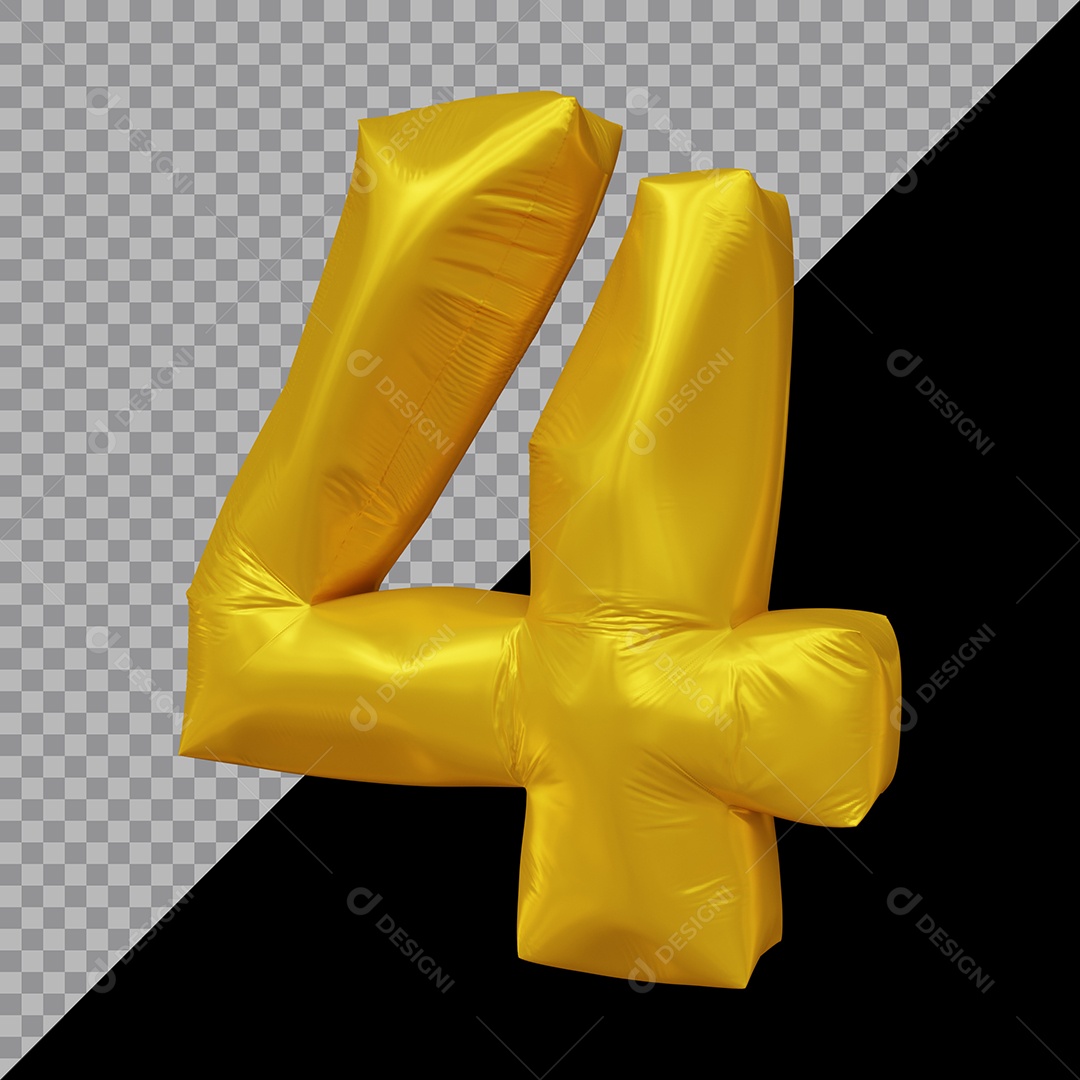 Número 3D 4 Dourado Para Composição PSD
