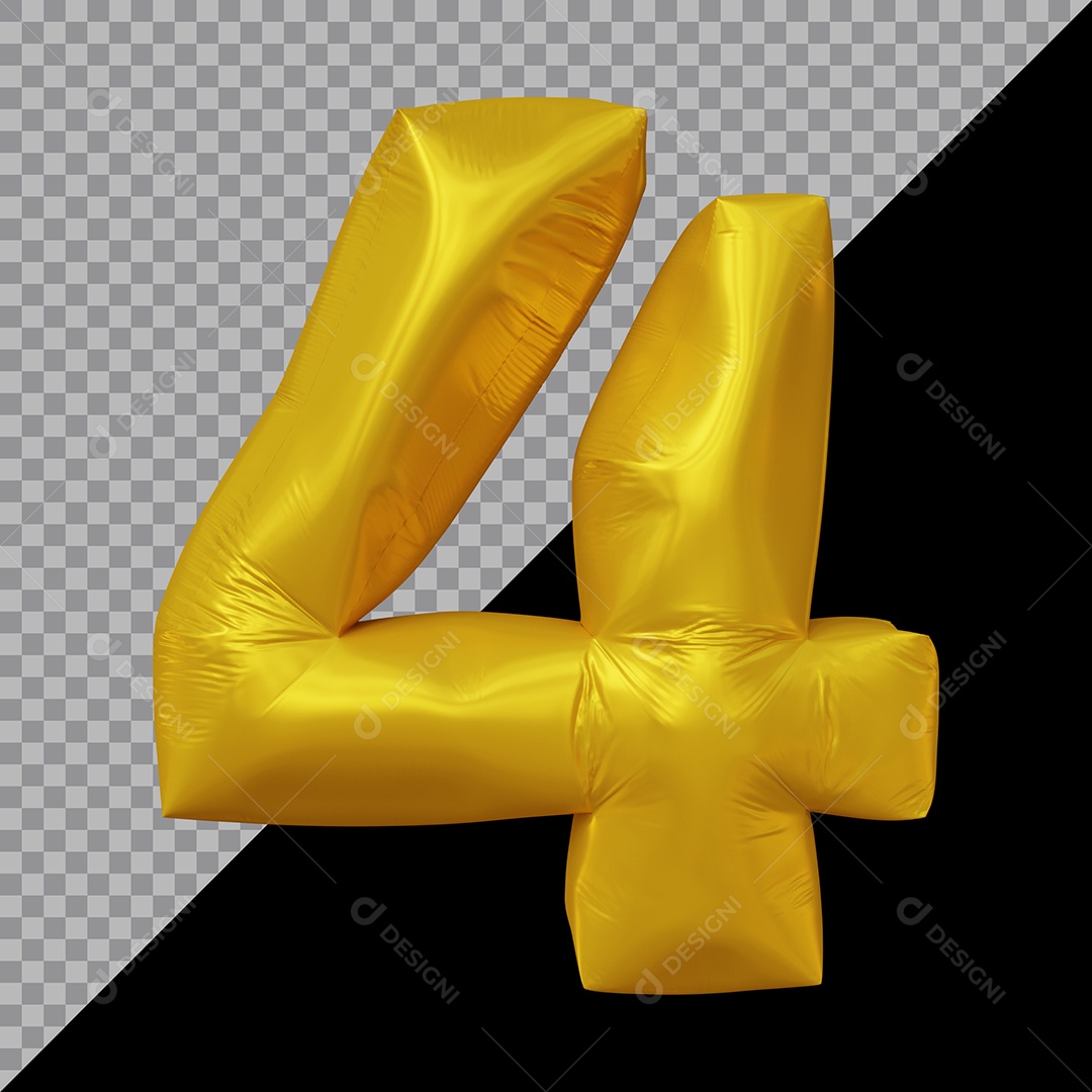 Número 3D 4 Dourado Para Composição PSD