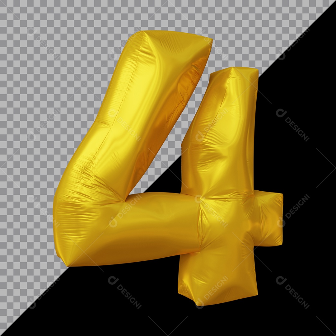 Número 3D 4 Dourado Para Composição PSD