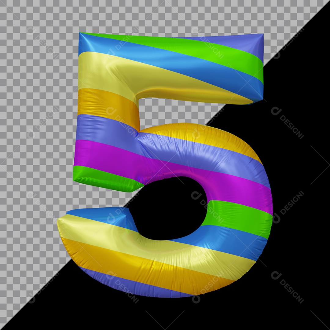 Número 3D 5 Colorido Para Composição PSD