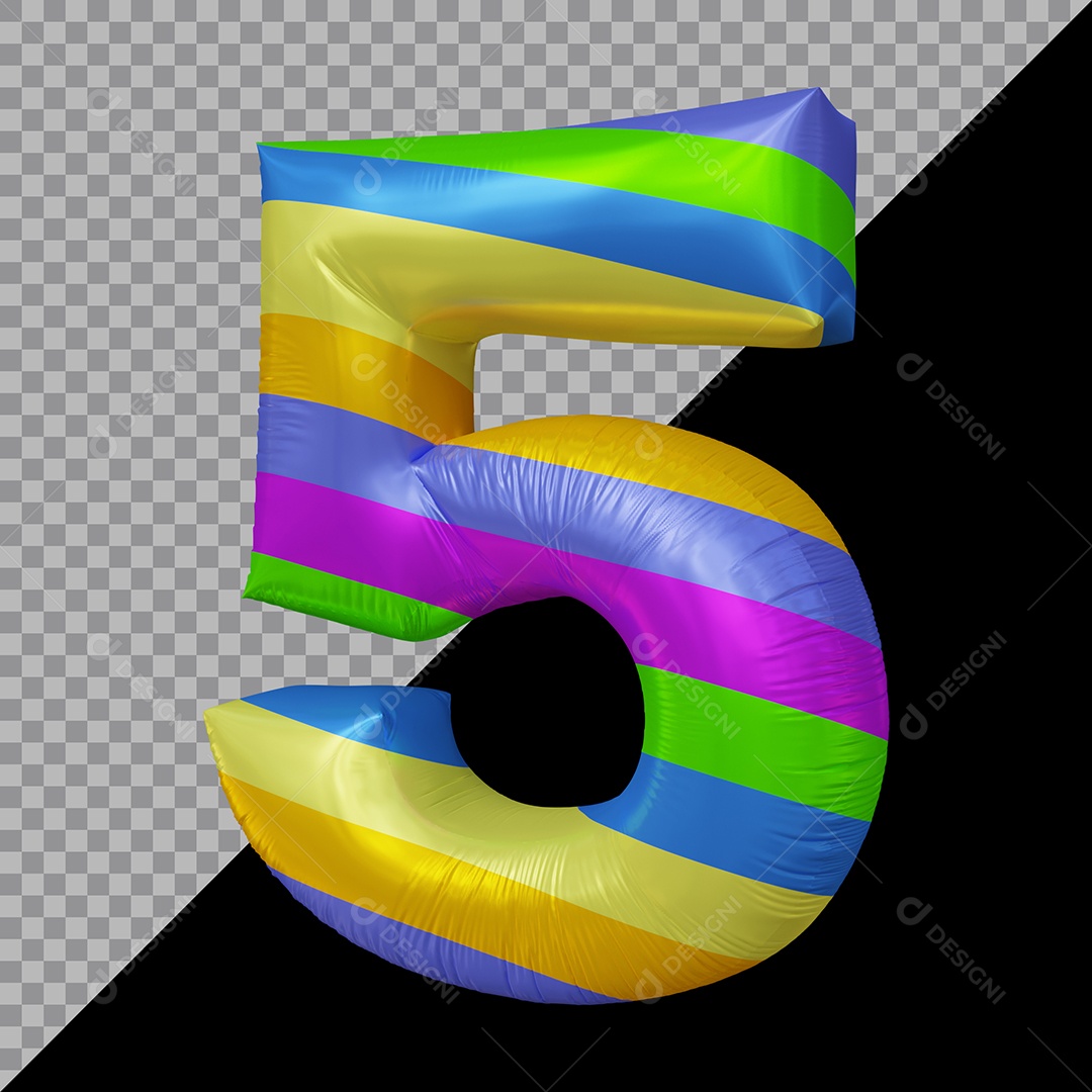 Número 3D 5 Colorido Para Composição PSD