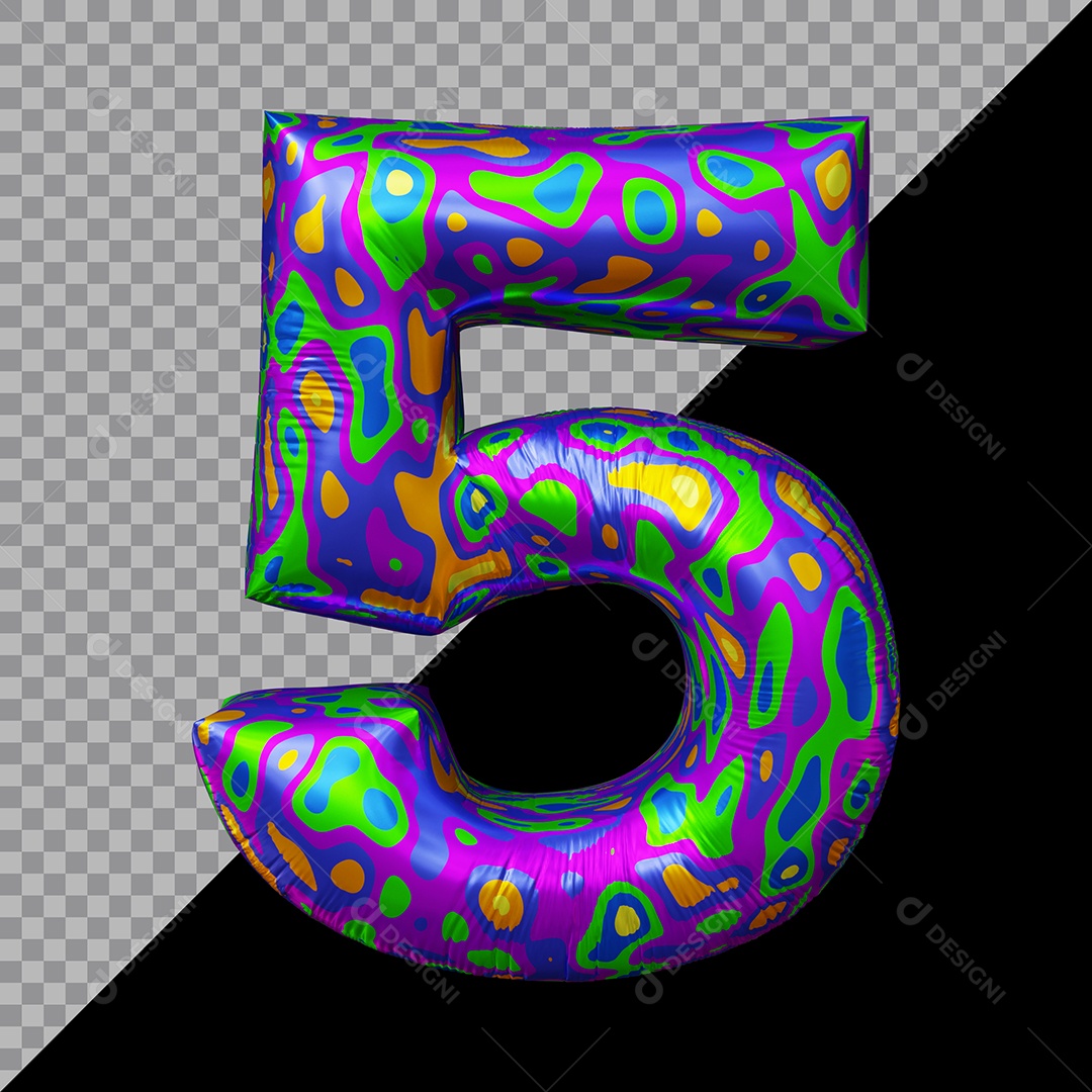 Número 3D 5 Colorido Para Composição PSD