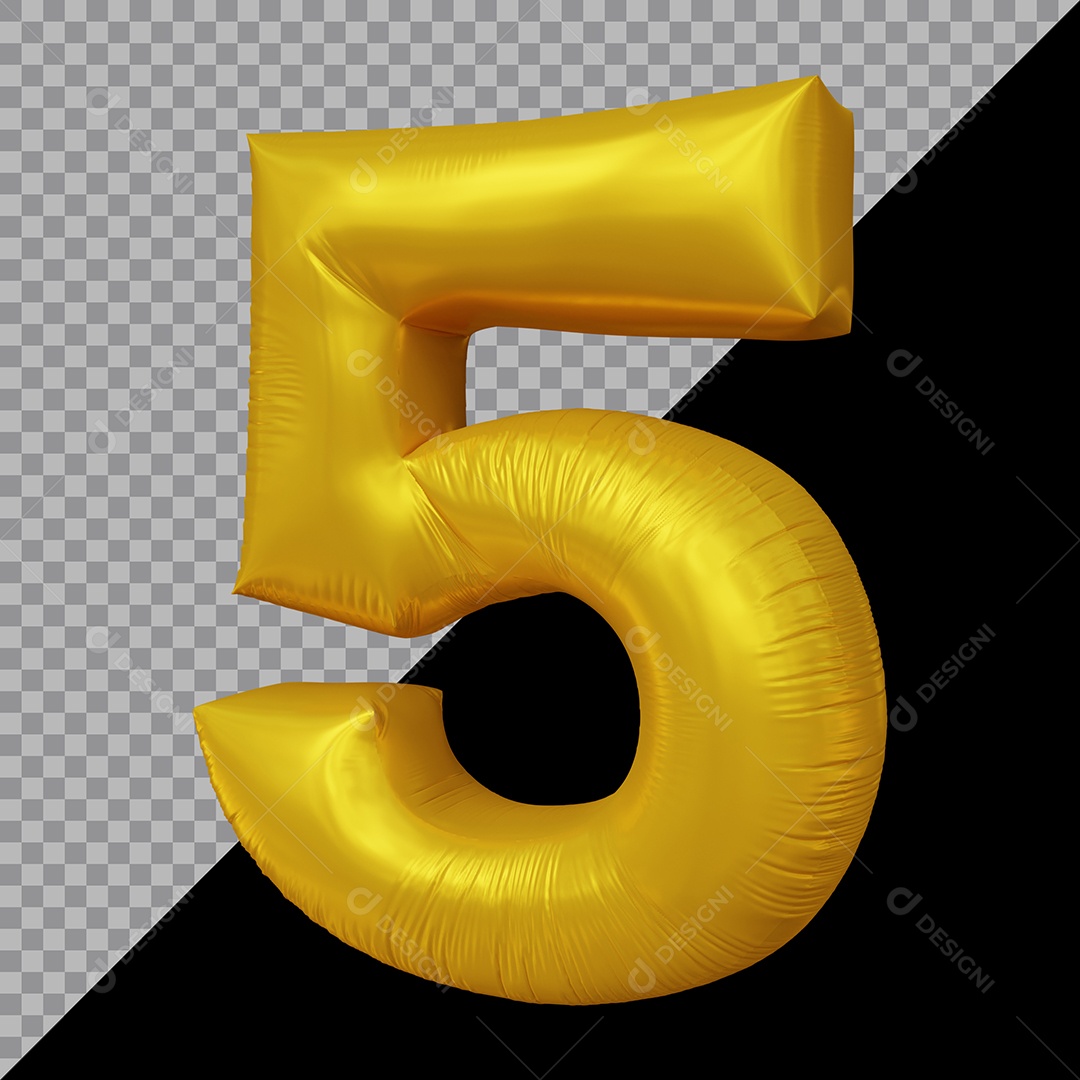 Número 3D 5 Dourado Para Composição PSD