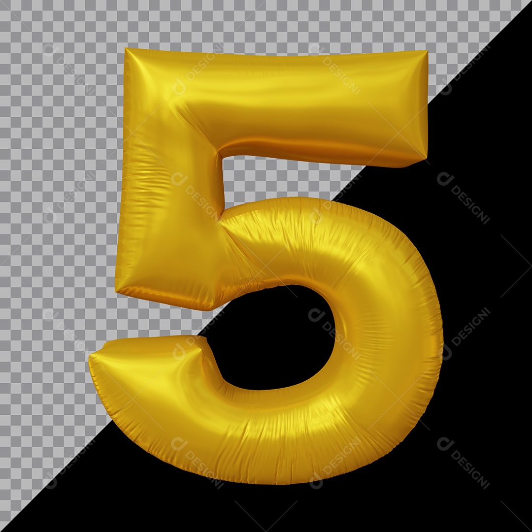 Número 3D 5 Dourado Para Composição PSD