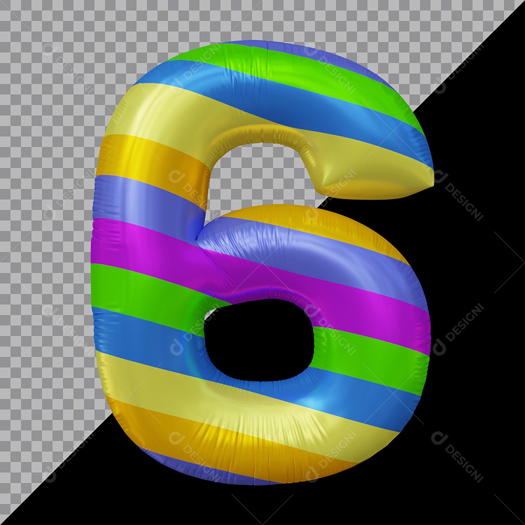 Número 3D 6 Colorido Para Composição PSD