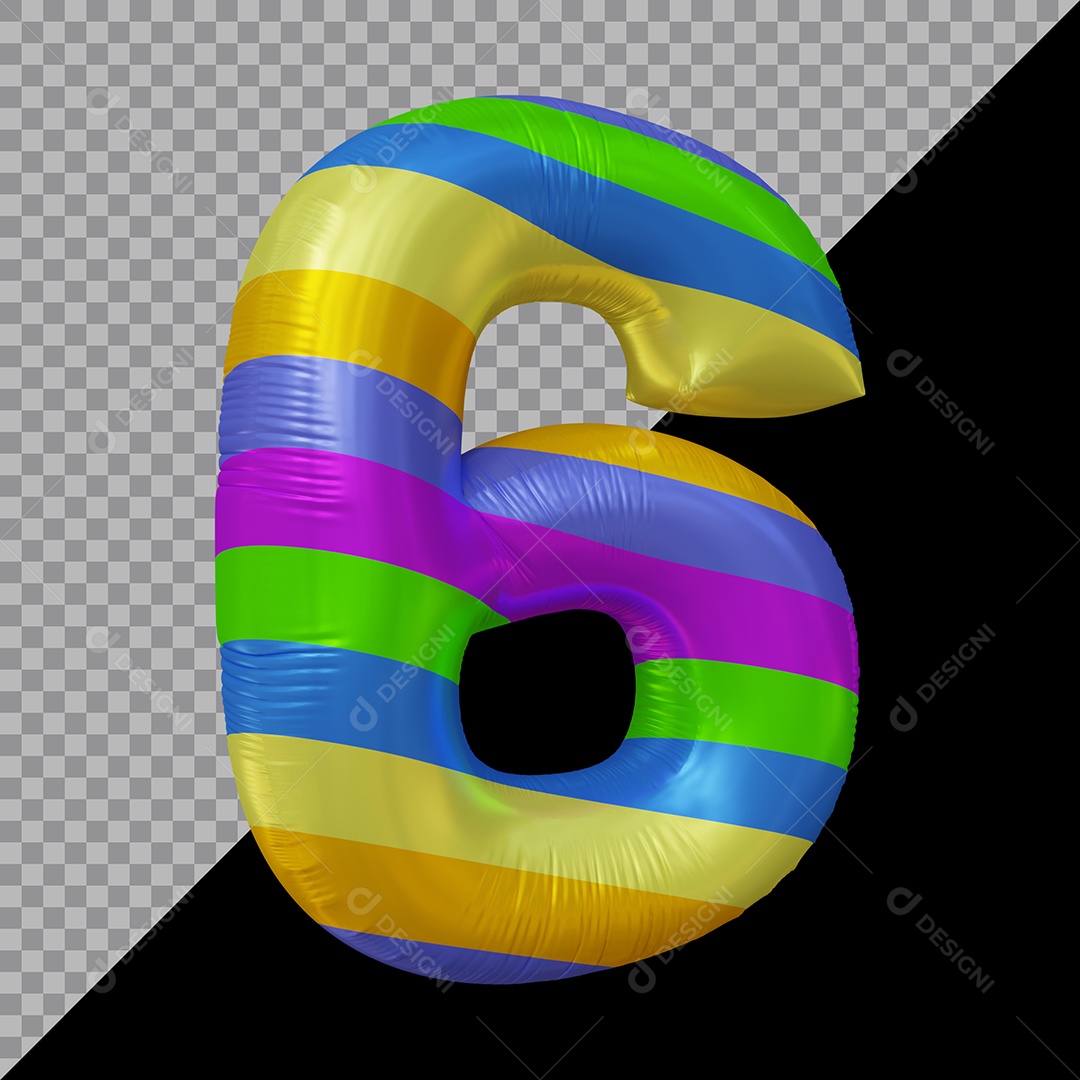 Número 3D 6 Colorido Para Composição PSD