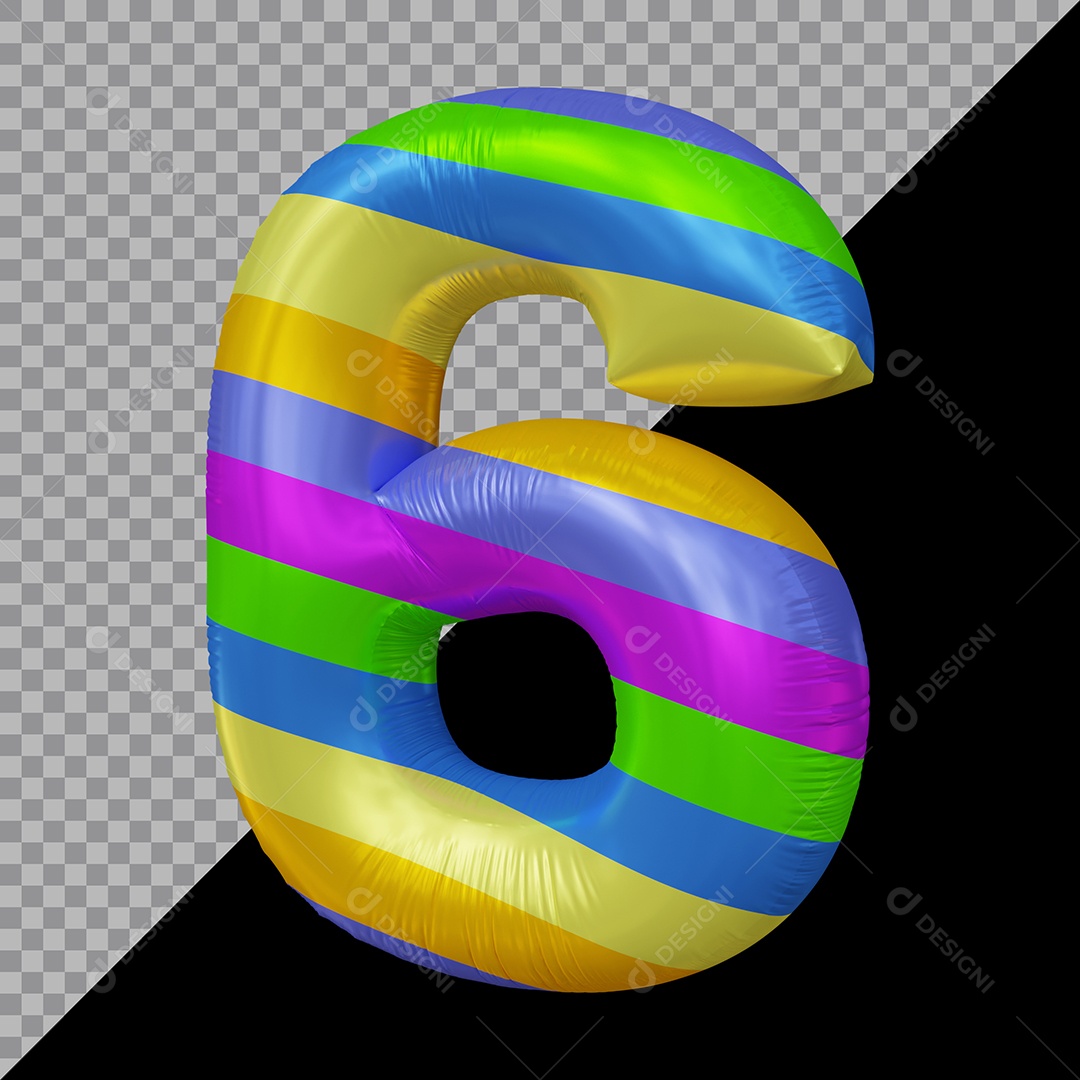 Número 3D 6 Colorido Para Composição PSD