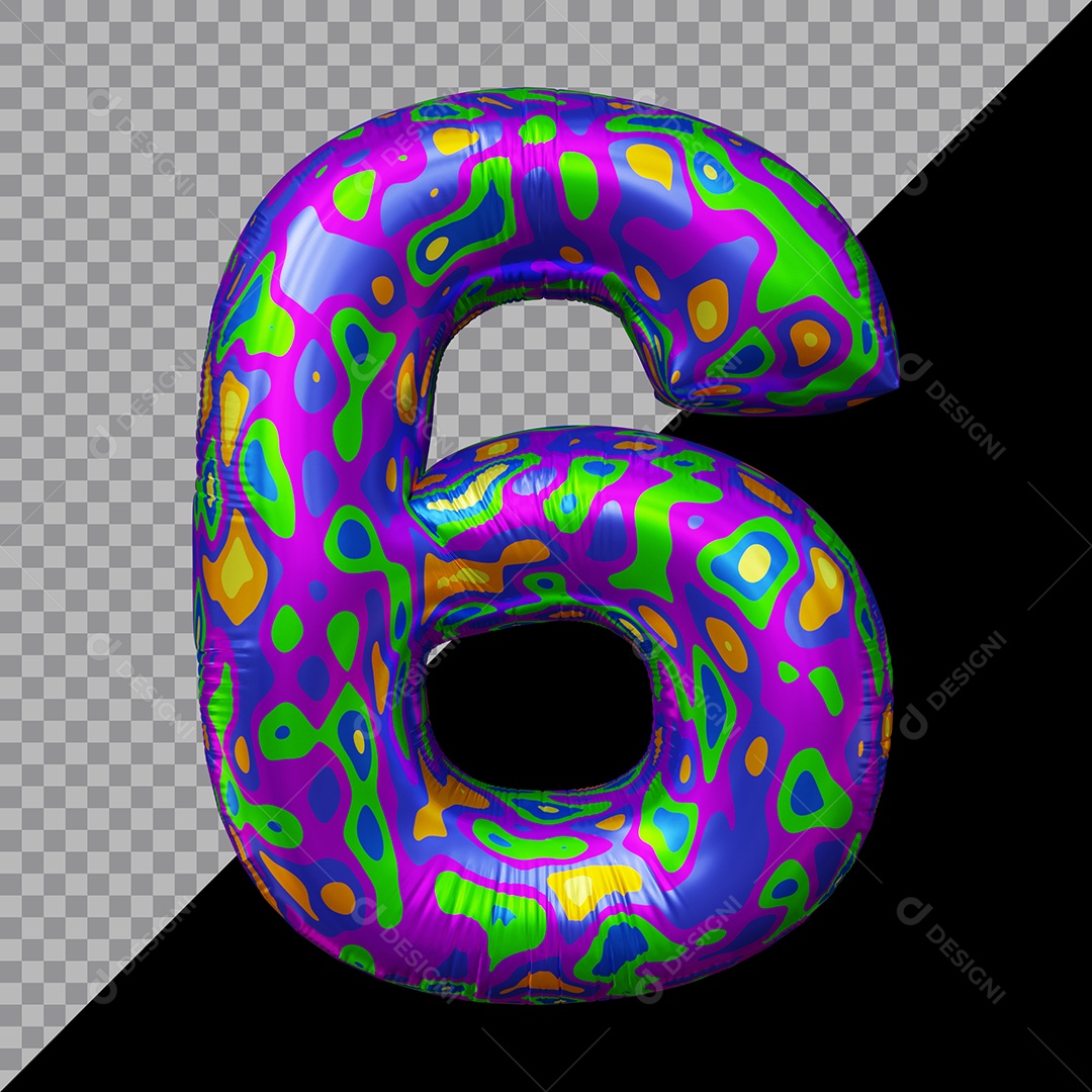 Número 3D 6 Colorido Para Composição PSD