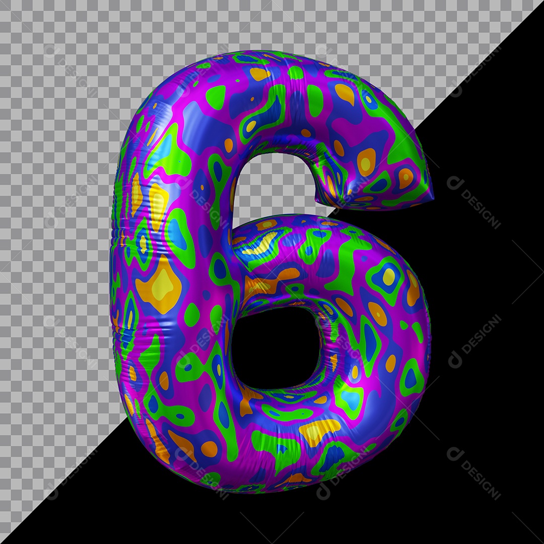 Número 3D 6 Colorido Para Composição PSD